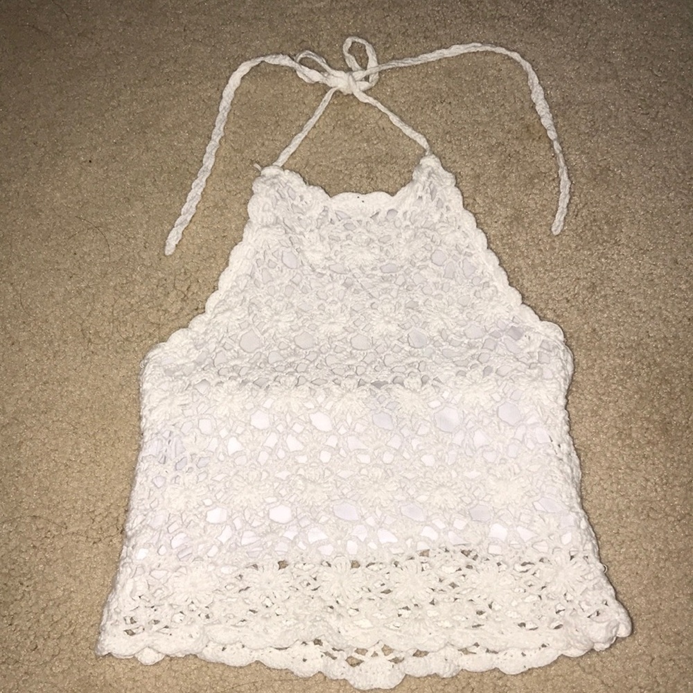 White crochet halter top